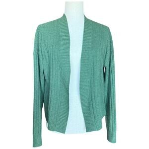 Autumn Cashmere Green Ribbed Open Front Cardigan 100% Cashmere Women’s Sweater S